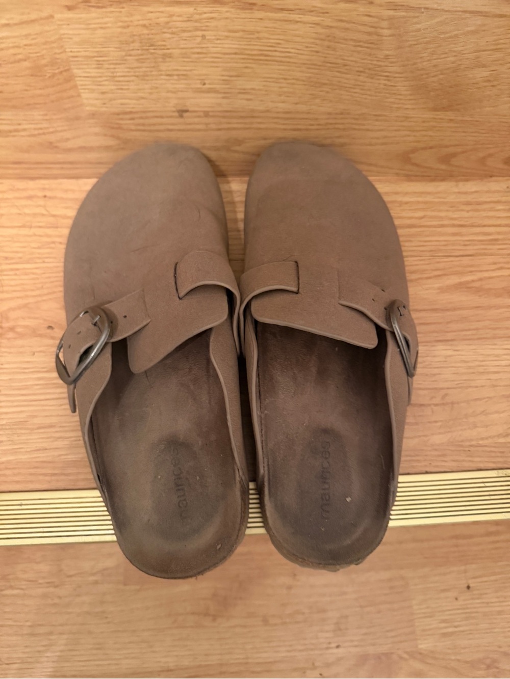 Maurices Taupe Suede Buckle Clog Mules